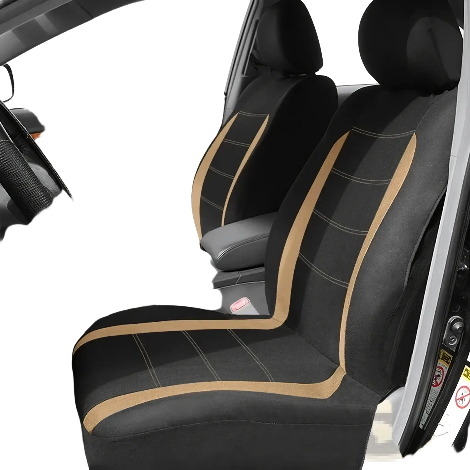 Universal car seat covers full set in black and tan with stitched detailing for durable and stylish protection