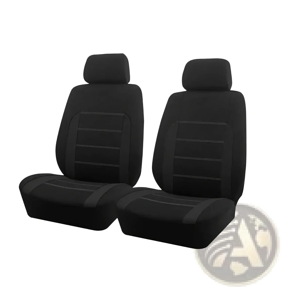 Black fabric universal car seat covers full set with subtle stitched detailing for tan interior protection