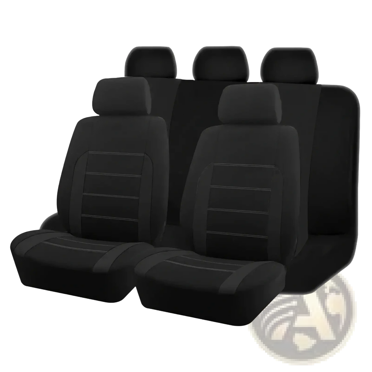 Universal car seat covers full set black fabric with subtle gray stitching details for durable vehicle protection