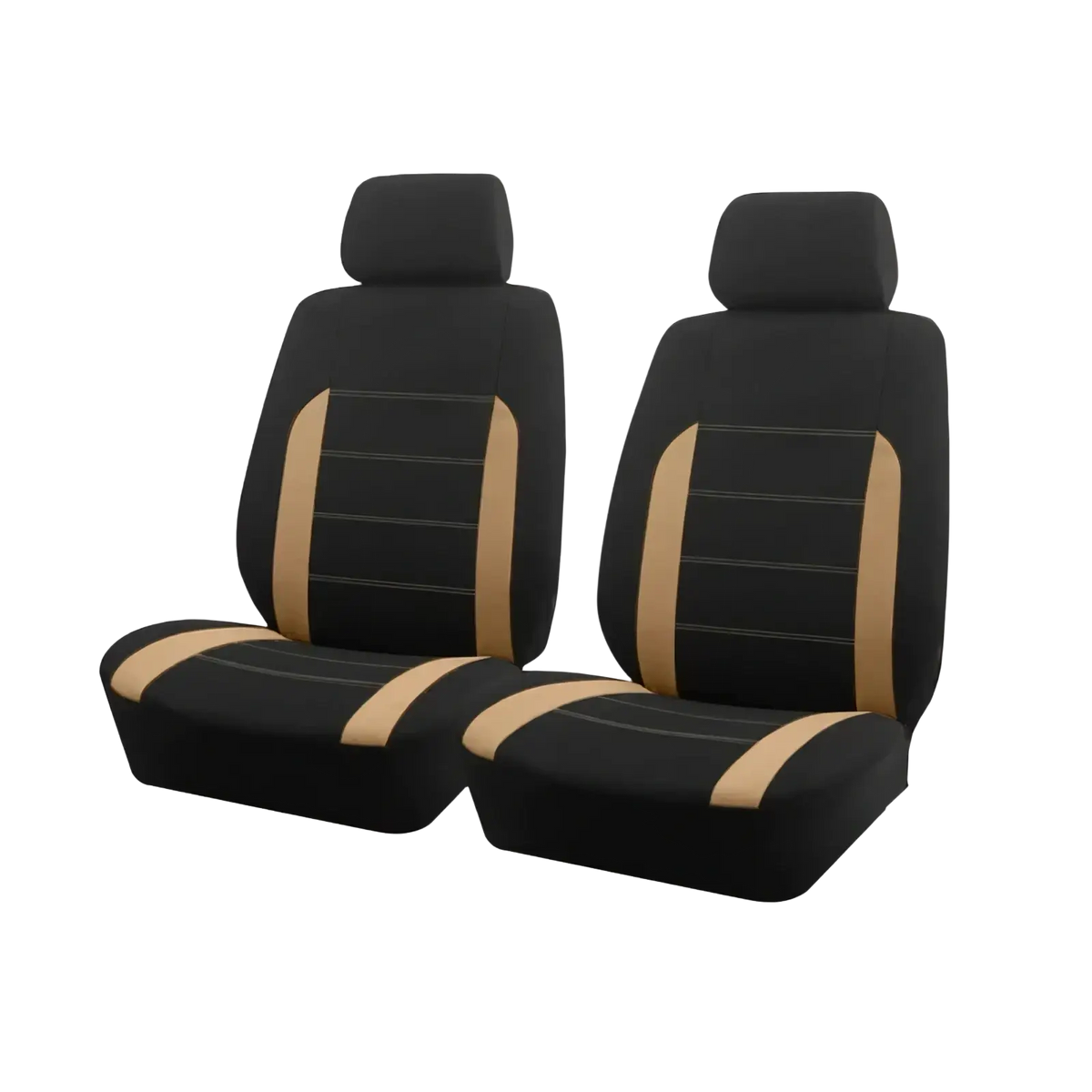 Universal car seat covers full set black tan with sleek modern design and contrasting stripes for vehicle interiors