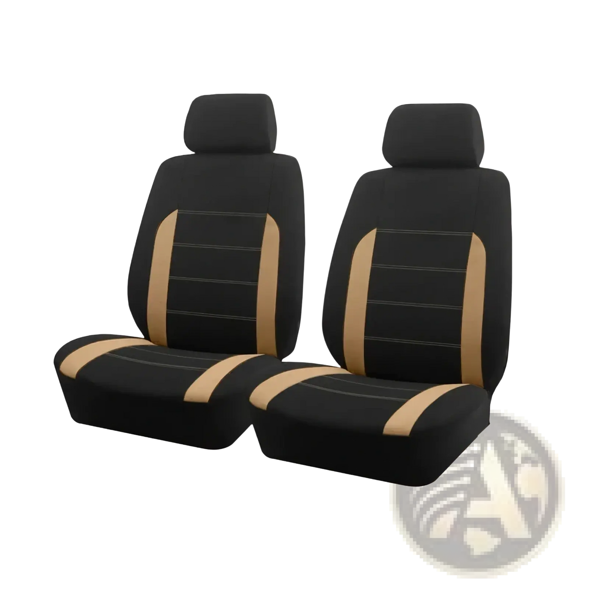Universal car seat covers full set black tan with sleek modern design and contrasting stripes for vehicle interiors