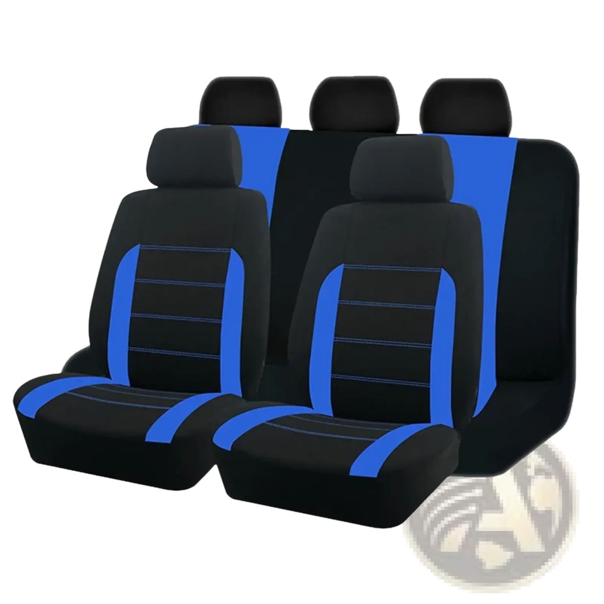 Universal car seat covers full set featuring black and blue sporty design with stitched detailing for enhanced style and protection