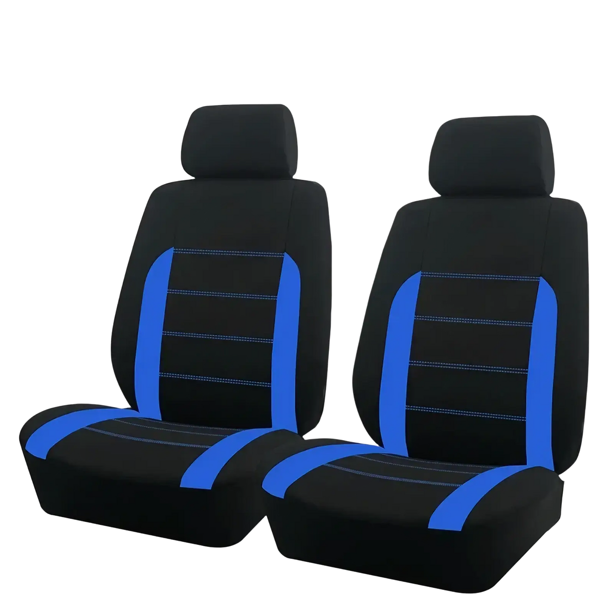 Black and blue universal car seat covers full set with stitched accents designed for durable vehicle protection