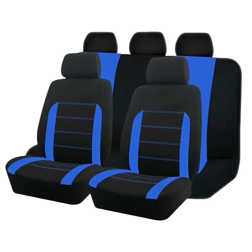 Universal car seat covers full set featuring black and blue sporty design with stitched detailing for enhanced style and protection