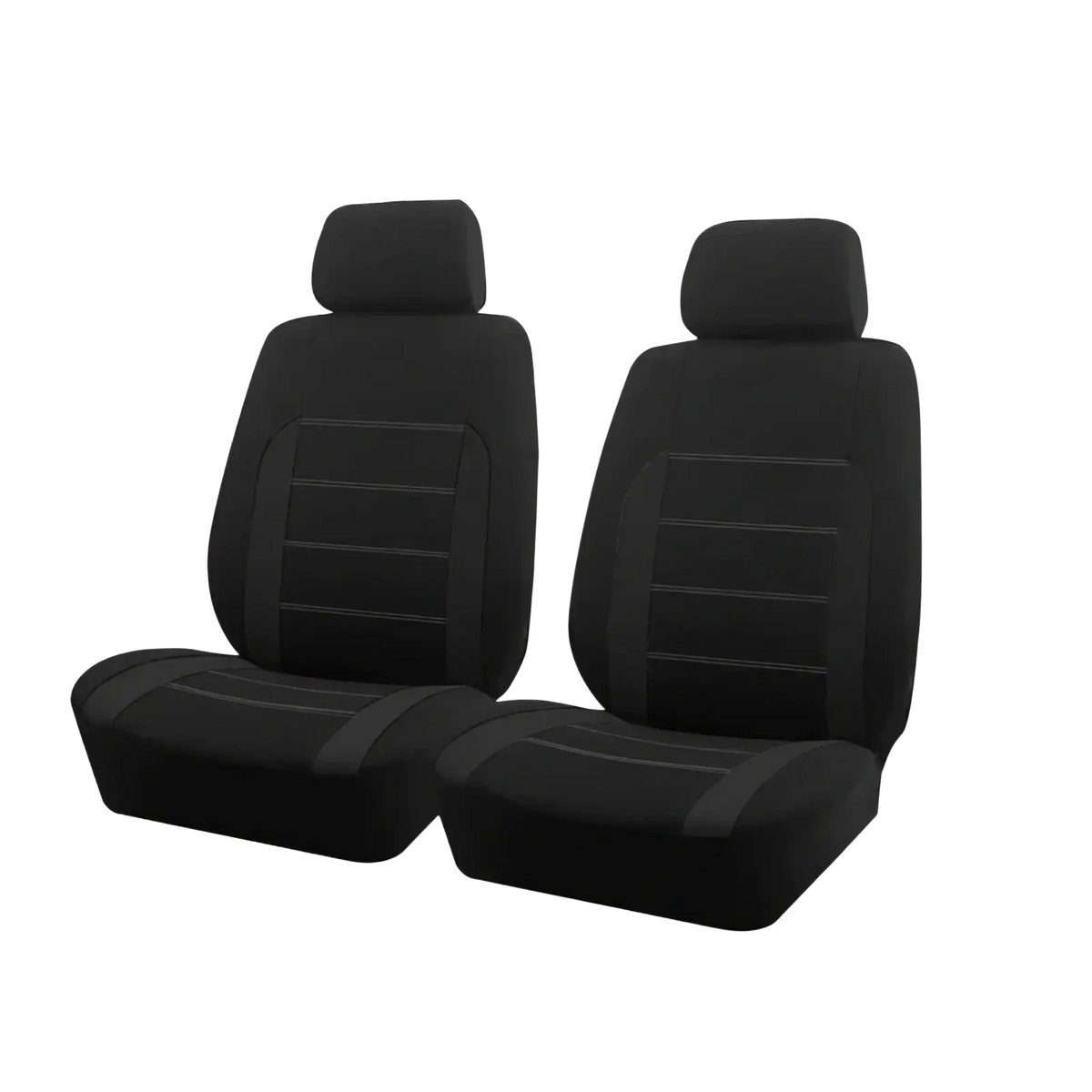 Black fabric universal car seat covers full set with subtle stitched detailing for tan interior protection
