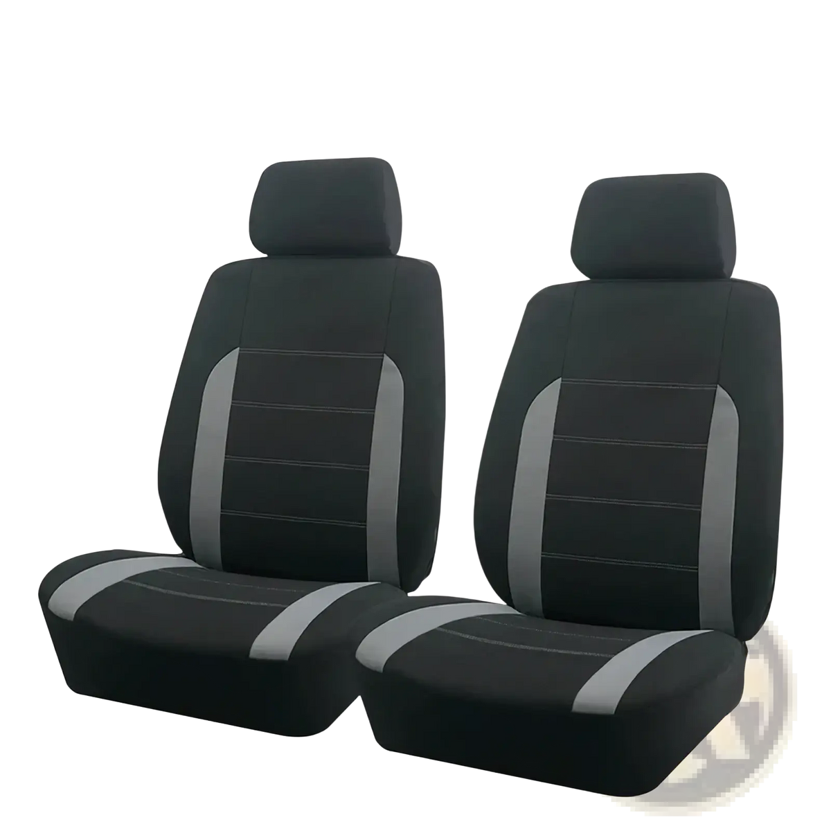 Universal car seat covers full set black tan with black and gray two-tone stitched paneling design
