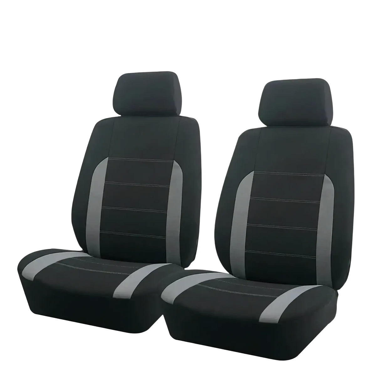Universal car seat covers full set black tan with black and gray two-tone stitched paneling design