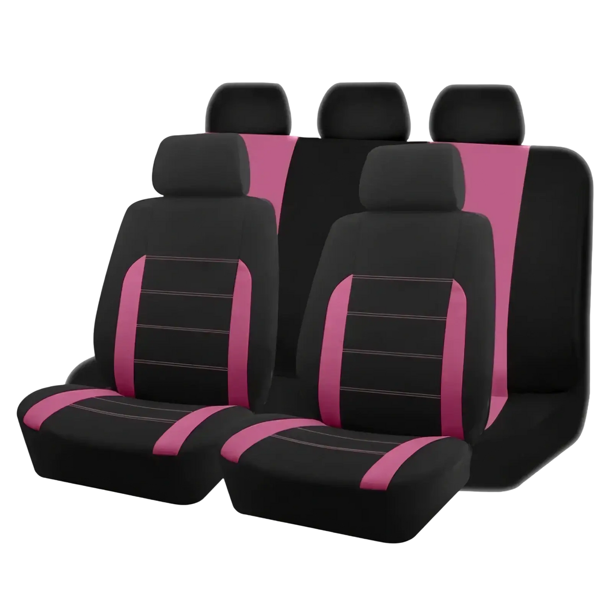 Universal car seat covers full set in black and pink with contrasting stitching designed for durable protection