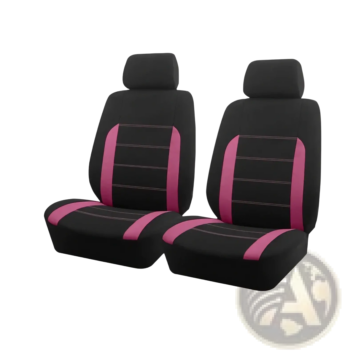 Universal car seat covers full set in black and pink with contrasting stitching designed for universal fit