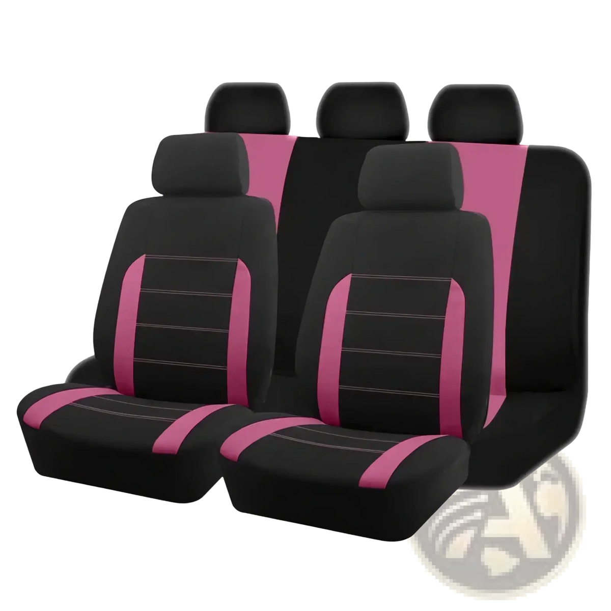 Universal car seat covers full set in black and pink with contrasting stitching designed for durable protection