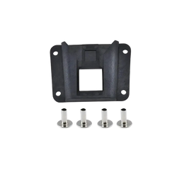 Black plastic universal folding bike bag mount bracket with four silver metal screws for secure attachment