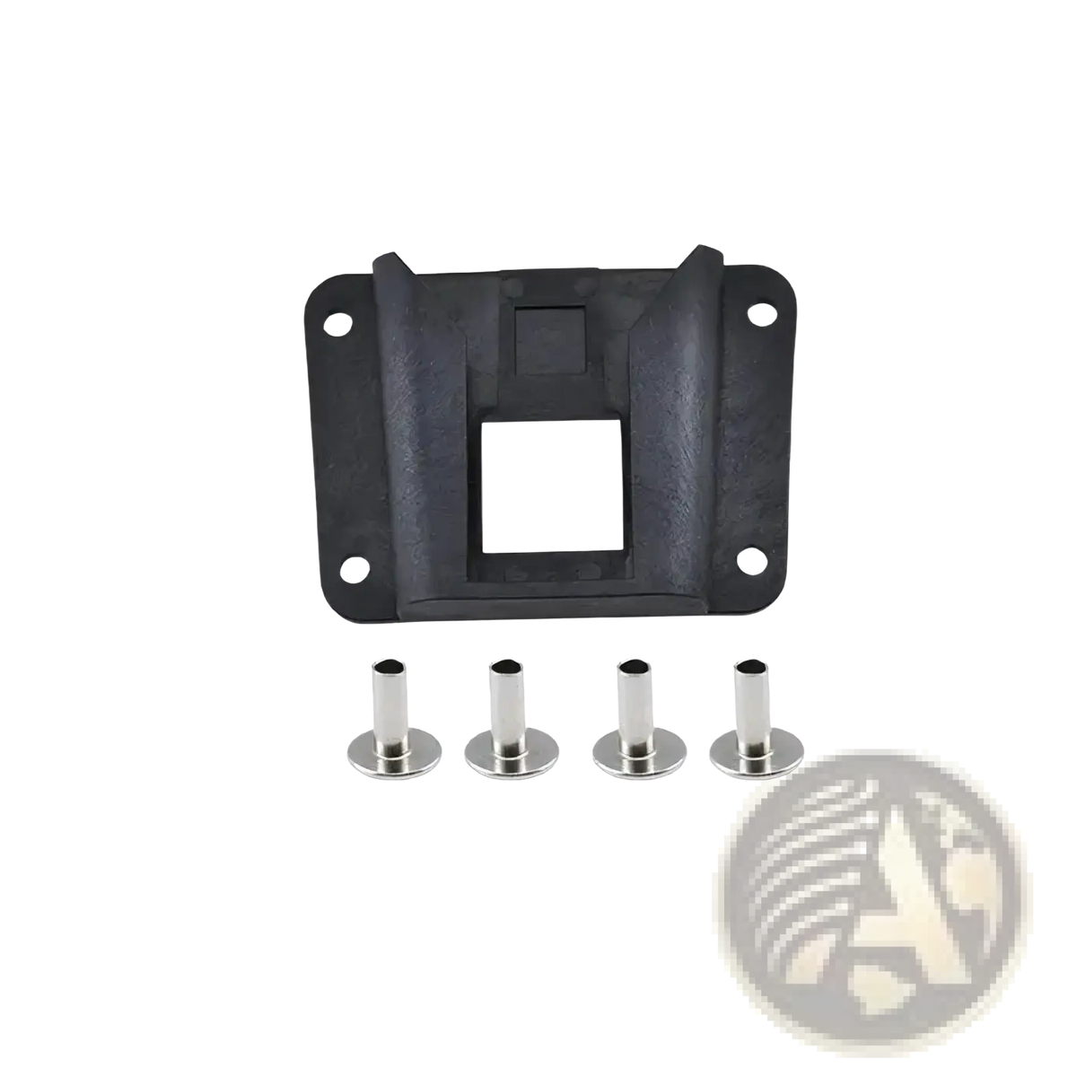 Black plastic universal folding bike bag mount bracket with four silver metal screws for secure attachment
