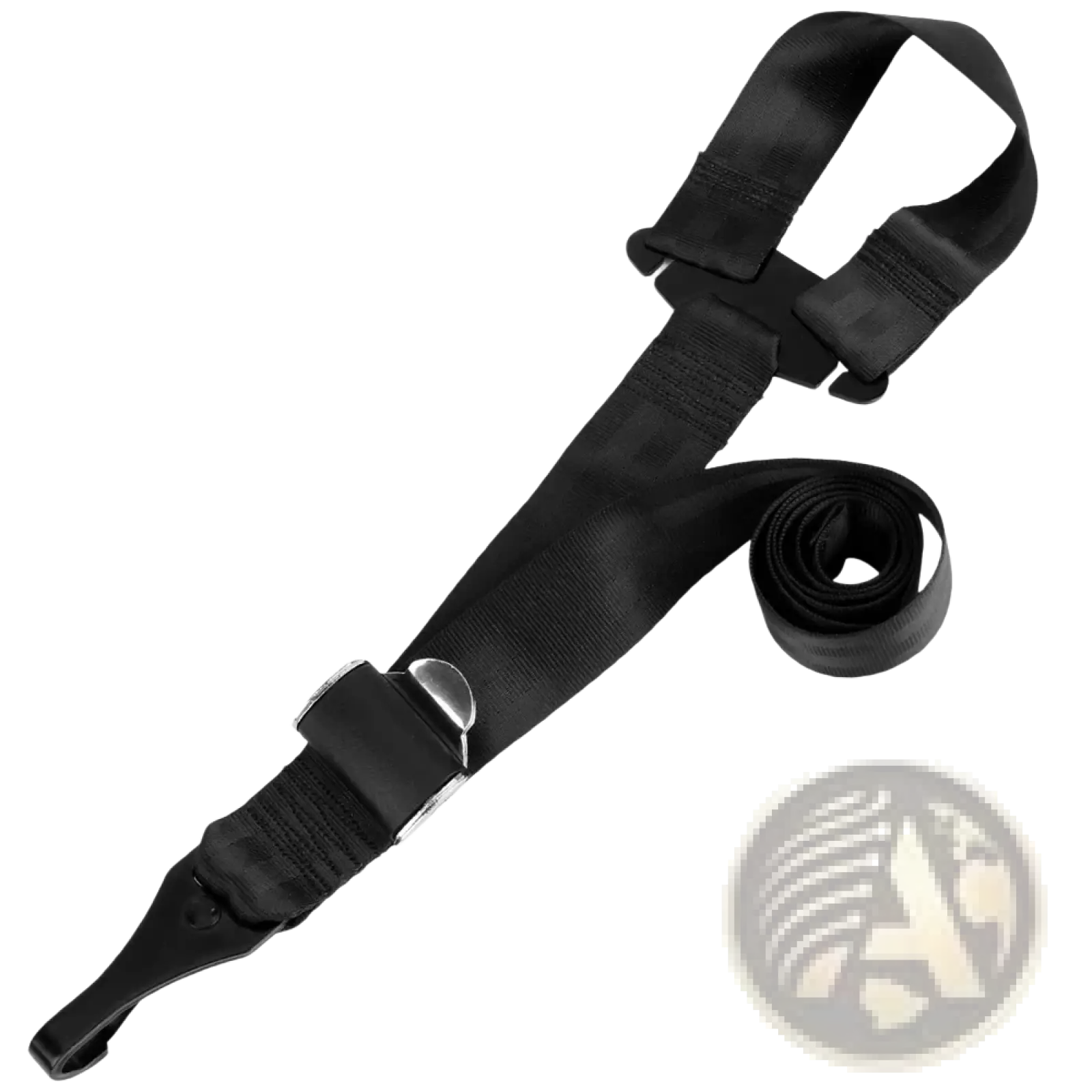 Black fabric universal isofix car seat belt extender with silver metal buckle and clip for enhanced safety