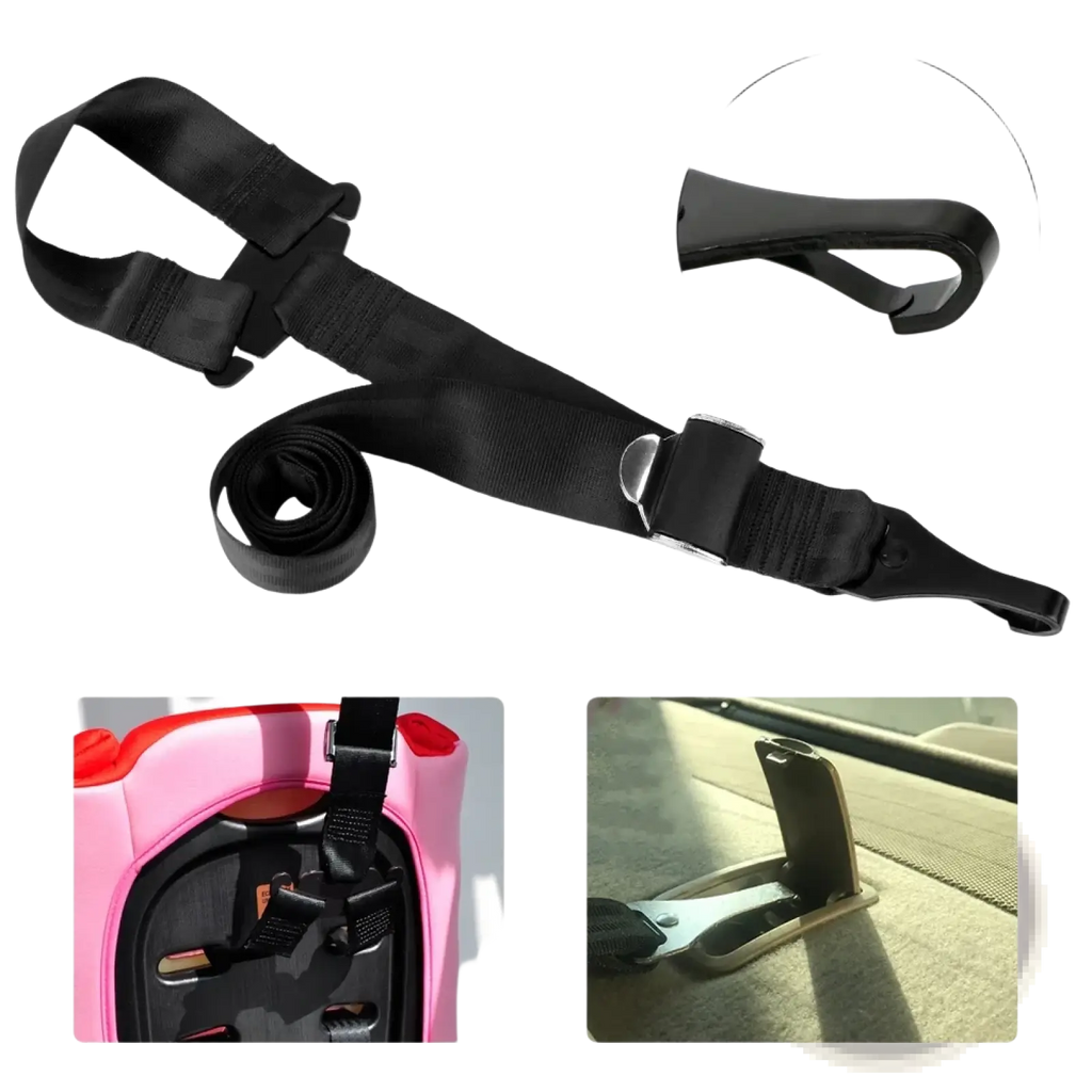Black fabric universal isofix car seat belt extender with metal buckle and hook for enhanced safety and convenience