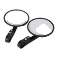 Universal motorcycle aluminum round rearview mirrors black circular sleek modern design with universal fitment shown from back side