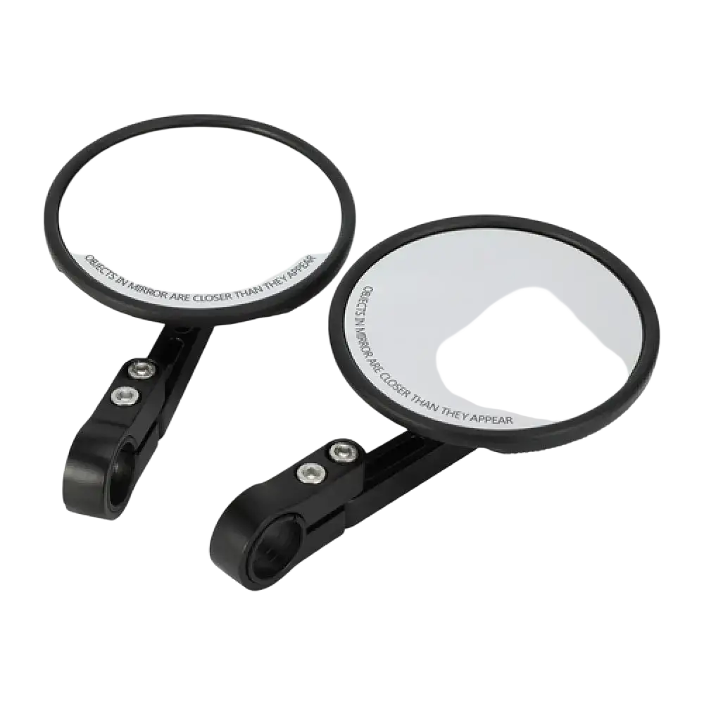 Universal motorcycle aluminum round rearview mirrors black circular sleek modern design with universal fitment shown from back side