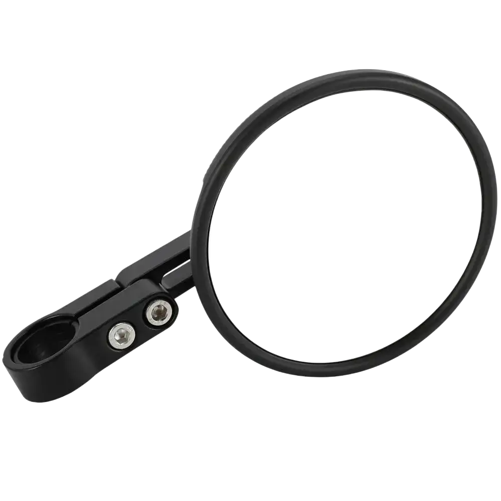 Black circular universal motorcycle aluminum round rearview mirror with matte finish and fast pro branding visible top side
