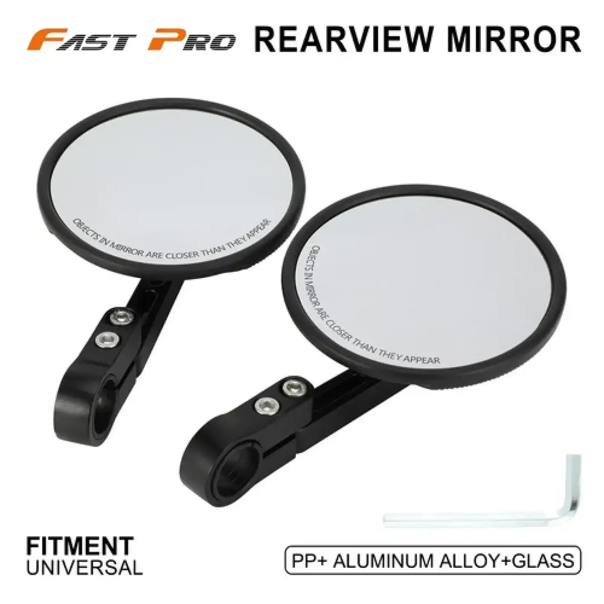Universal motorcycle aluminum round rearview mirrors black circular sleek modern design with universal fitment shown from back side