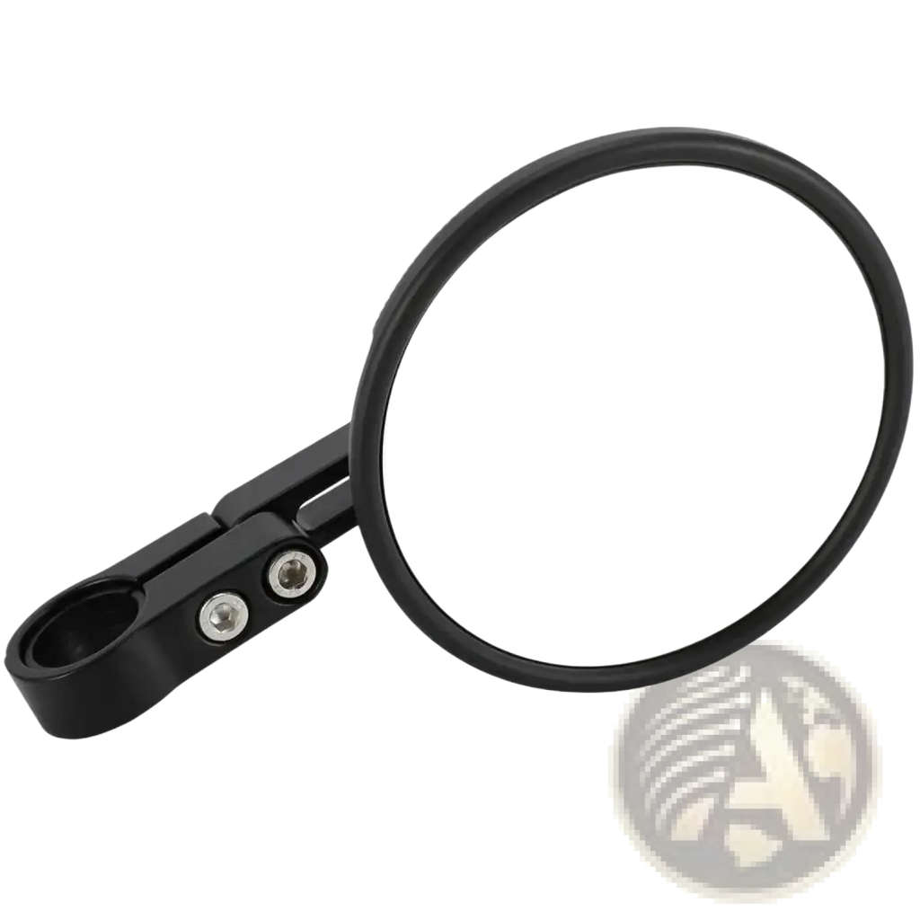 Black circular universal motorcycle aluminum round rearview mirror with matte finish and fast pro branding visible top side