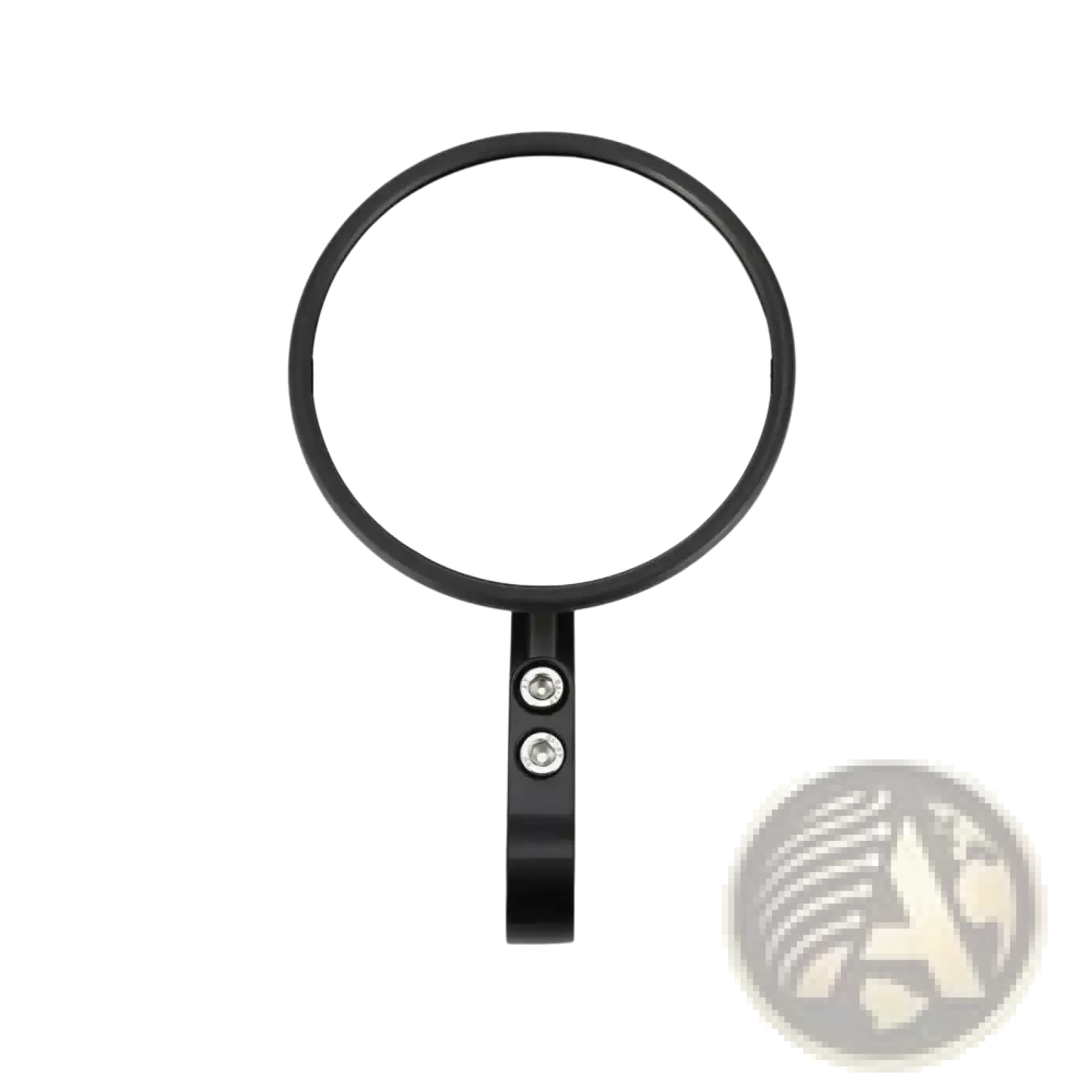 Black circular universal motorcycle aluminum round rearview mirror with 102mm diameter and sleek metallic frame shown from back side