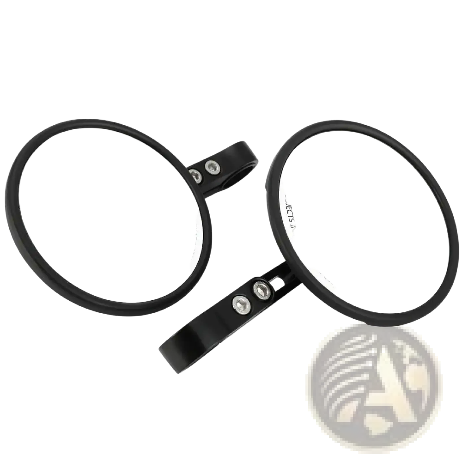 Black circular universal motorcycle aluminum round rearview mirrors with sleek matte finish and chrome screws shown from back side