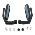 Universal motorcycle rearview mirrors black with sleek angular design and blue-tinted reflective glass shown from back side
