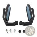 Universal motorcycle rearview mirrors black with sleek angular design and blue-tinted reflective glass shown from back side