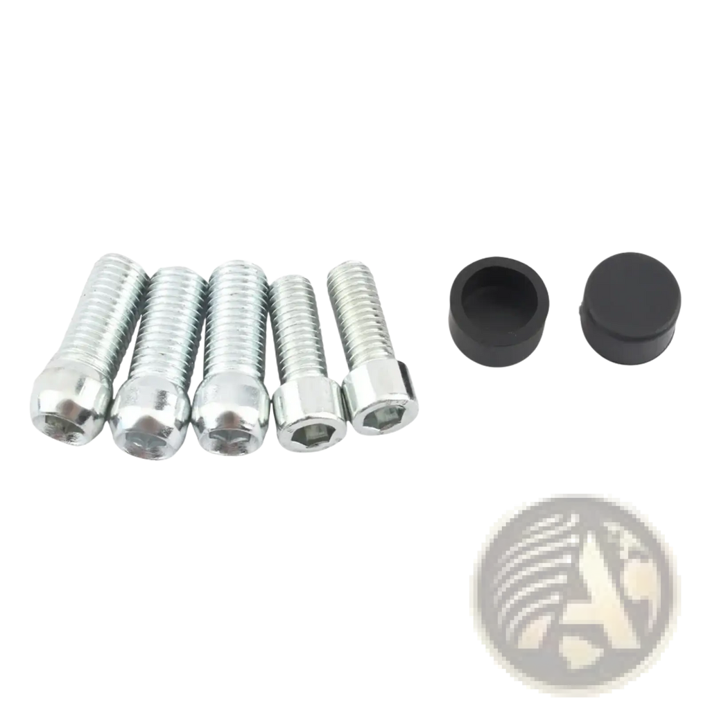 Set of five chrome-finished hex socket head screws with black plastic caps for universal motorcycle rearview mirrors black