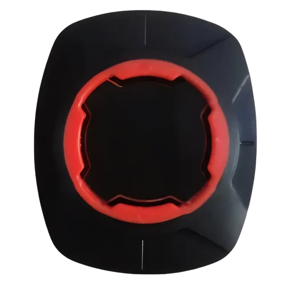 Black and red silicone universal phone mount patch with textured square design for bicycle handlebars