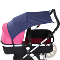 Navy blue fabric universal stroller sun shade canopy with UPF50 protection attached to stroller frame