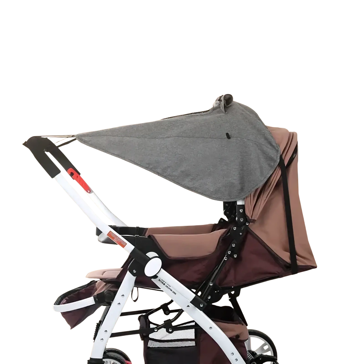 Gray and brown universal stroller sun shade with upf50 plus canopy for sun protection on stroller