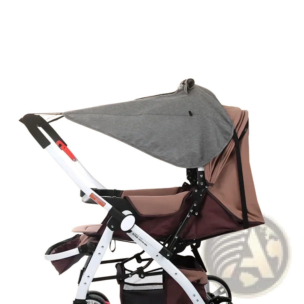 Gray and brown universal stroller sun shade with upf50 plus canopy for sun protection on stroller