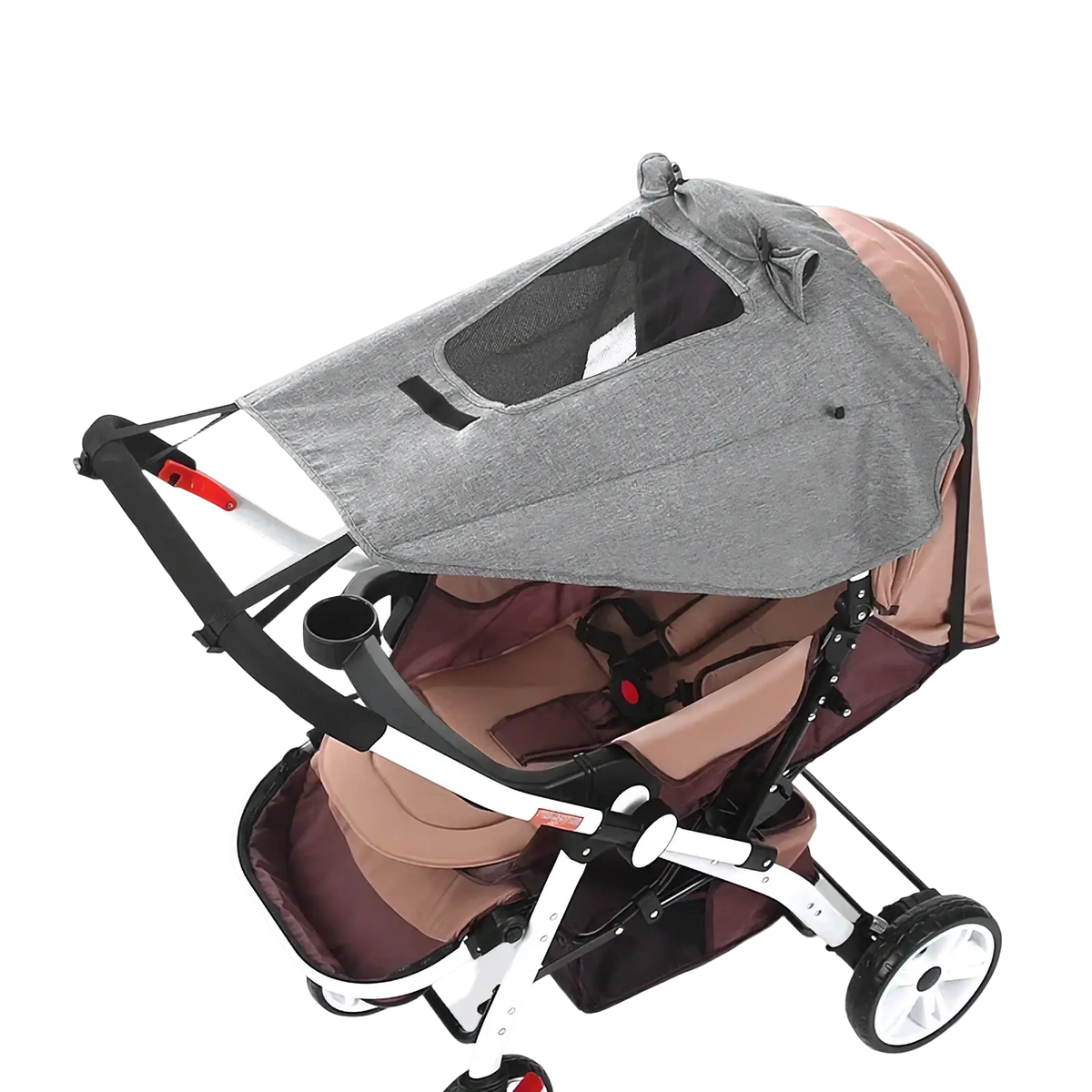 Gray mesh universal stroller sun shade upf50 canopy with bow detail designed for stroller use