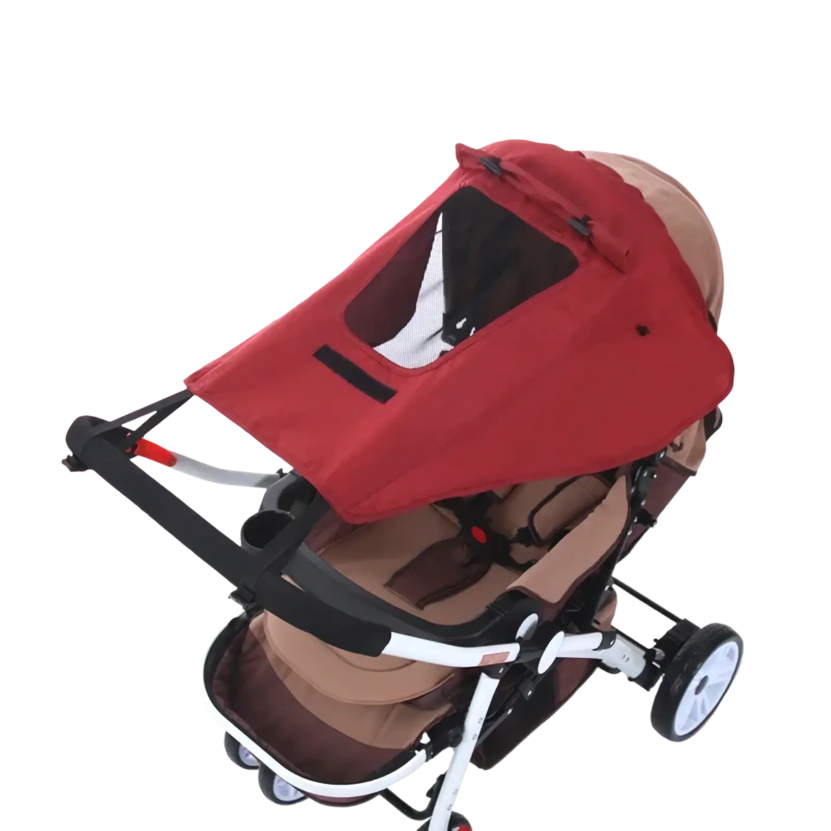 Red fabric universal stroller sun shade upf50 canopy with clear window panel for seat shade and visibility