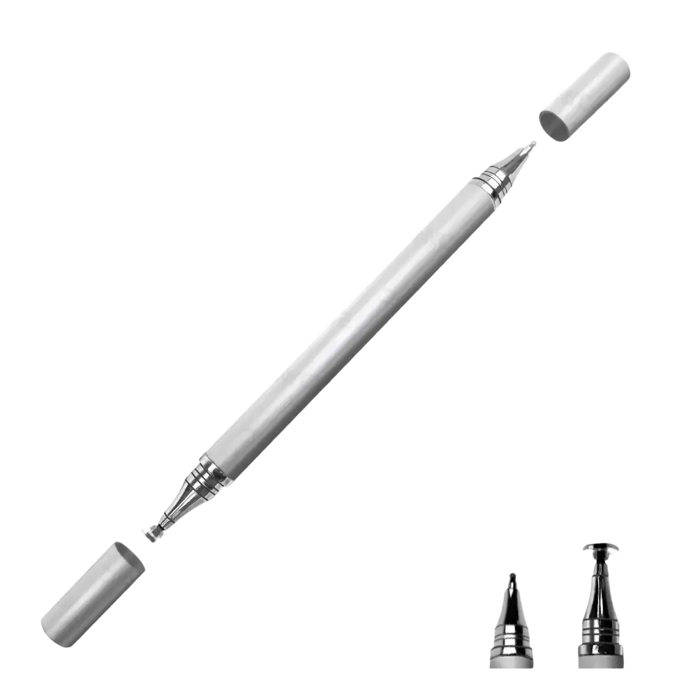 Silver 1gen universal stylus pen for tablets and smartphones with sleek metallic finish and interchangeable tips