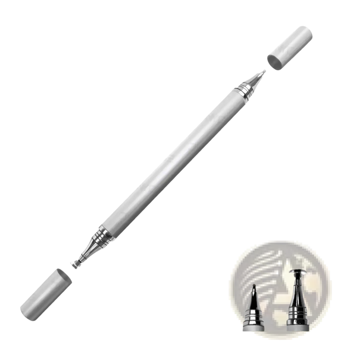 Silver 1gen universal stylus pen for tablets and smartphones with sleek metallic finish and interchangeable tips