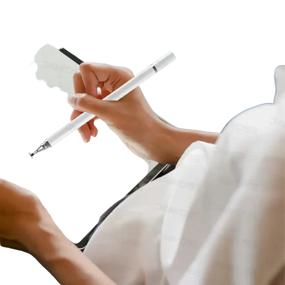 White universal stylus pen with sleek smooth design for precise writing on digital tablets and smartphones