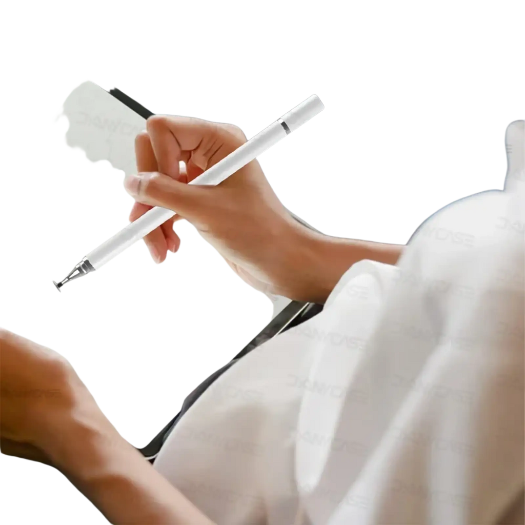 White universal stylus pen with sleek smooth design for precise writing on digital tablets and smartphones