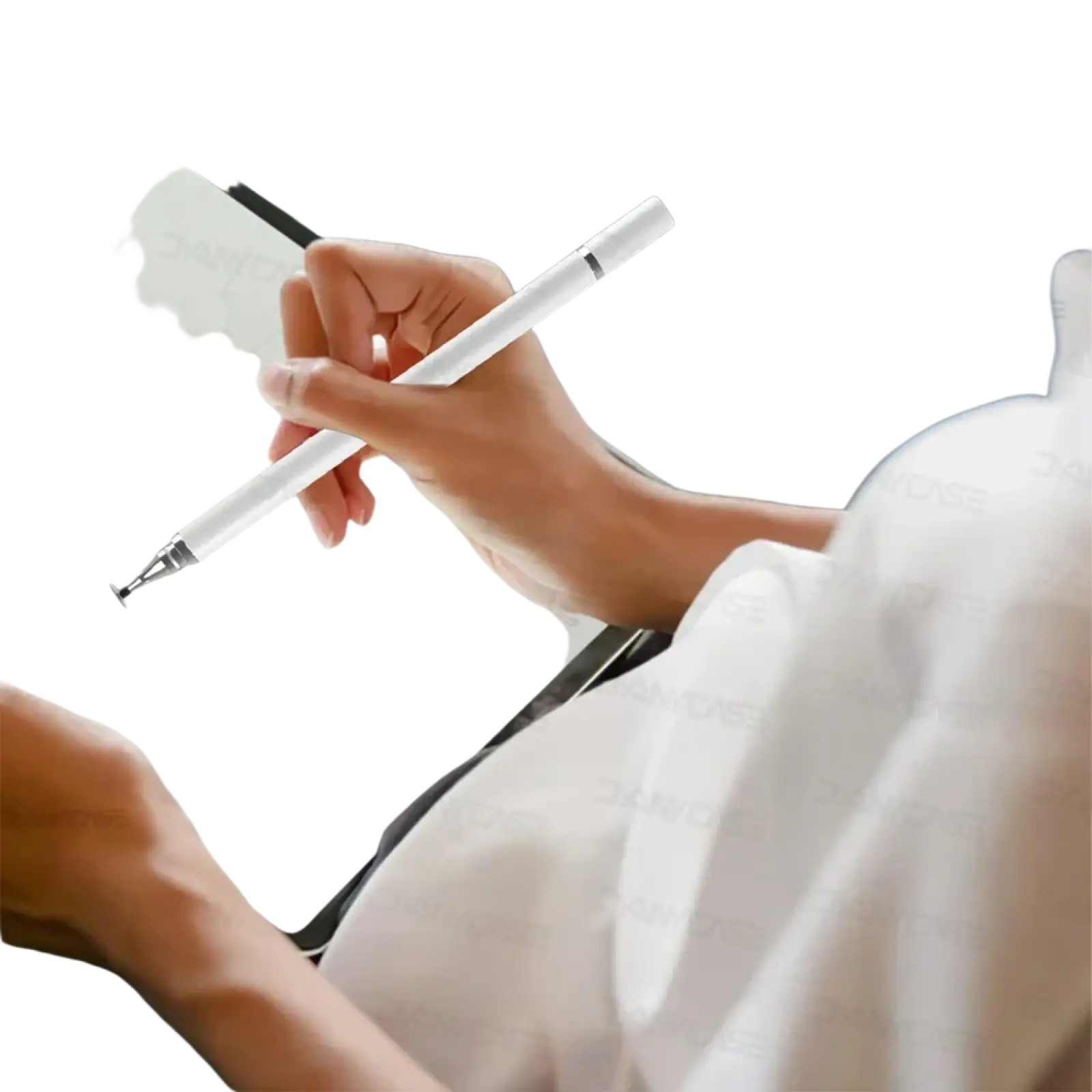 White universal stylus pen with sleek smooth design for precise writing on digital tablets and smartphones