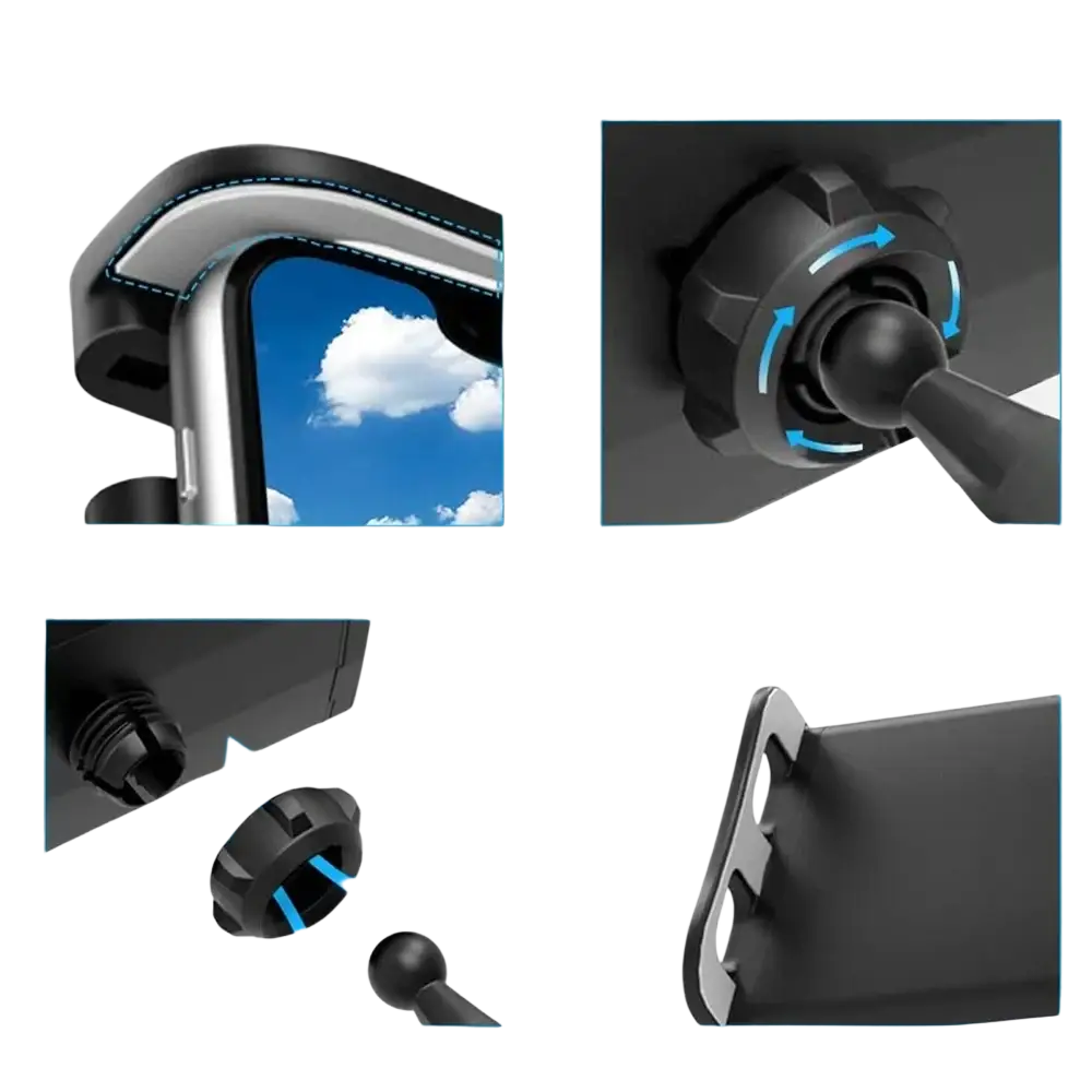 Black abs universal tablet clamp mount with soft eva cushioning and 360-degree rotation for 4 to 13 inch devices