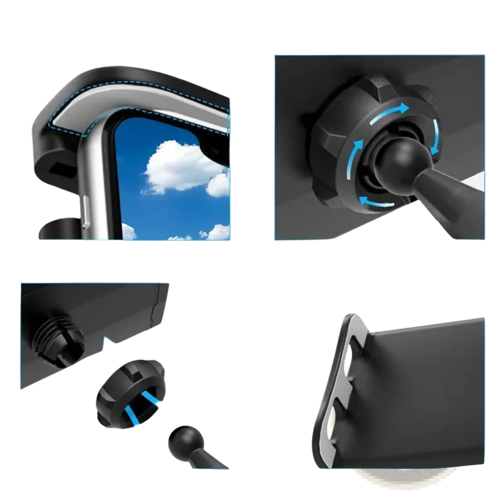 Black abs universal tablet clamp mount with soft eva cushioning and 360-degree rotation for 4 to 13 inch devices