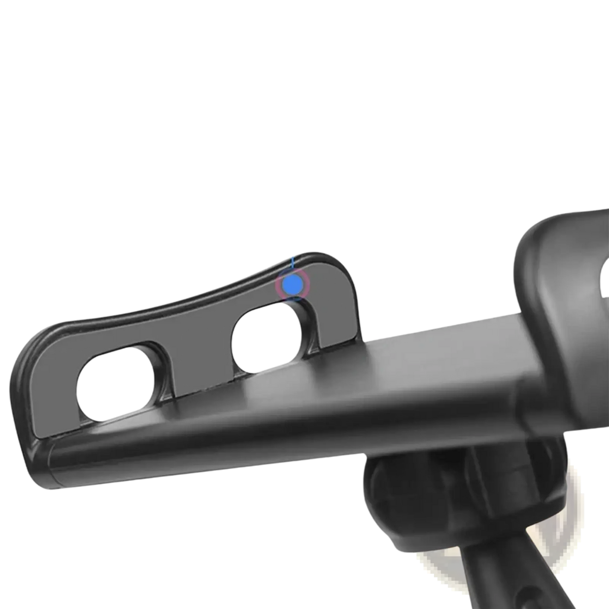 Black eva plastic universal tablet clamp mount with sleek curved design and two circular cutouts for 4 to 13 inch devices