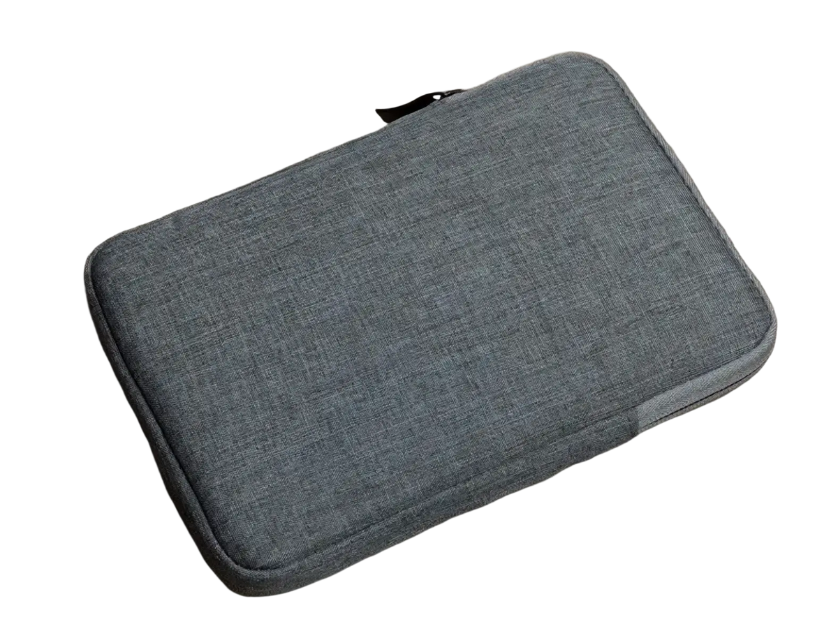 Gray textured universal tablet sleeve pouch bag with zipper closure made of durable material for secure protection
