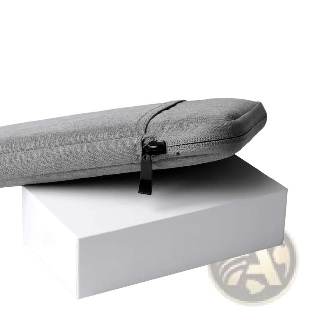 Gray textured universal tablet sleeve pouch bag with black zipper and pull tab for tablet protection and storage