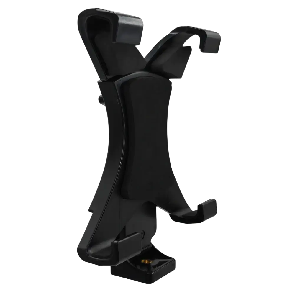 Black plastic universal tablet tripod mount with adjustable clamps and mounting base for air air2 and galaxy tablets