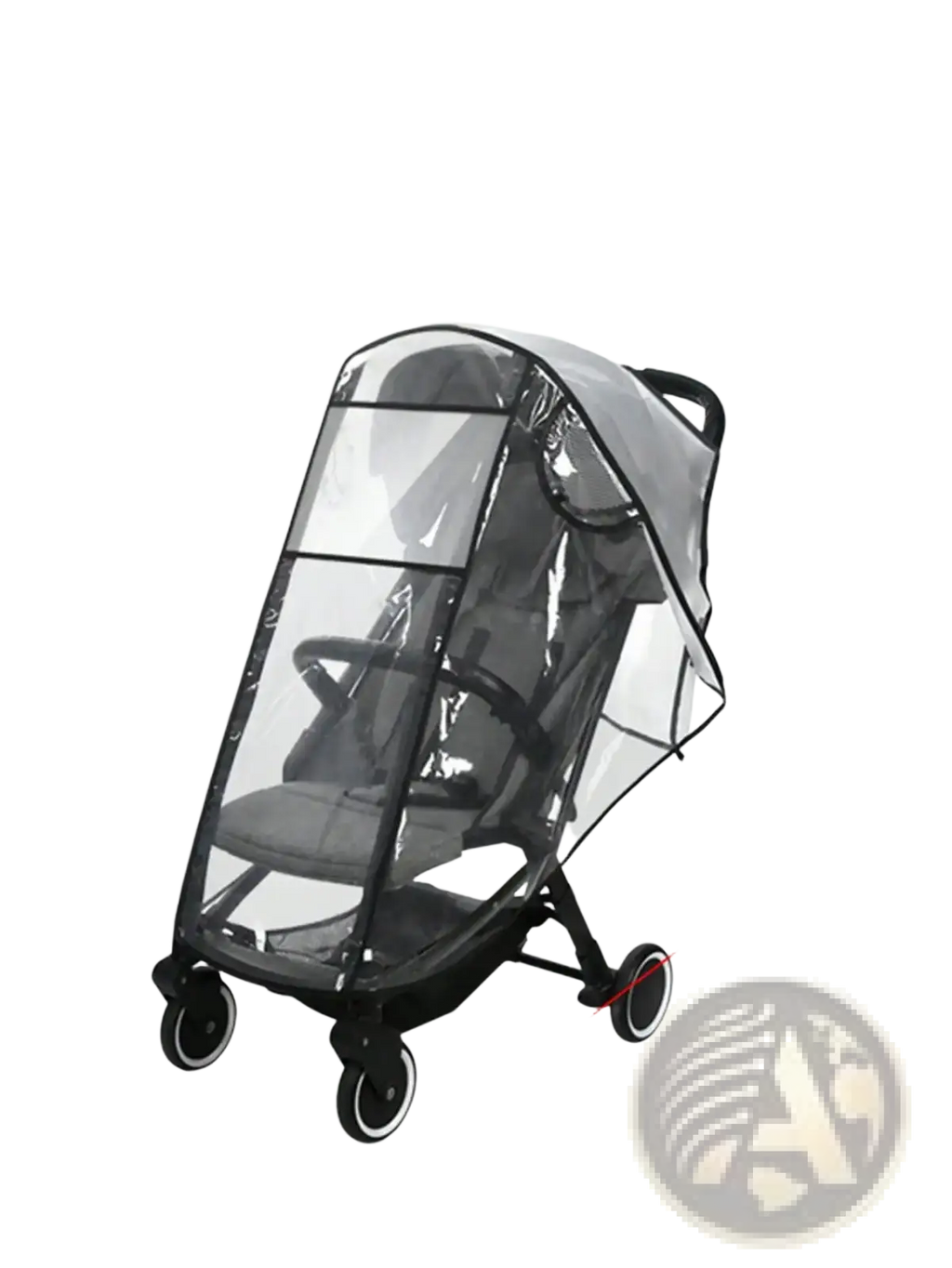 Universal transparent baby stroller rain cover with clear material black trim and reinforced seams for protection