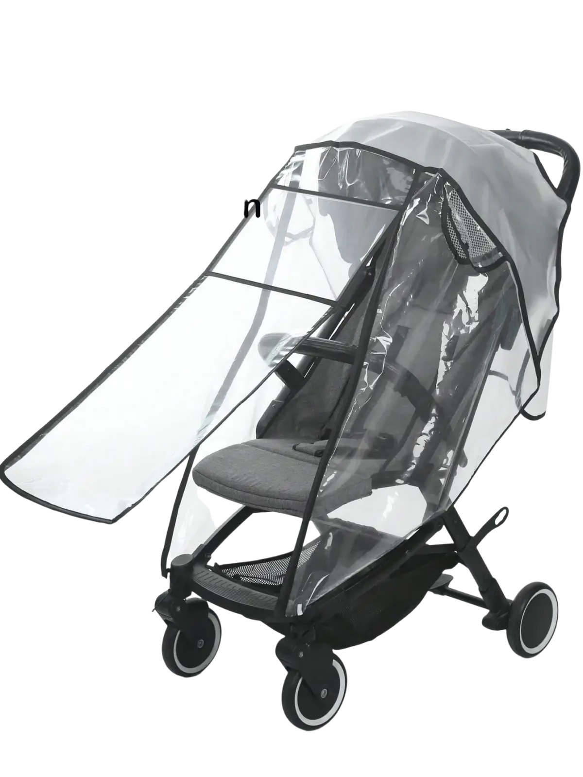 Universal transparent baby stroller rain cover with clear eva material black trim and all-front-open design
