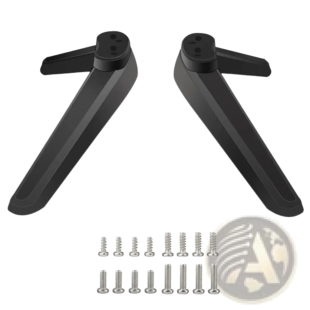 Black plastic universal tv stand base pedestal replacement legs with included screws and washers for mounting