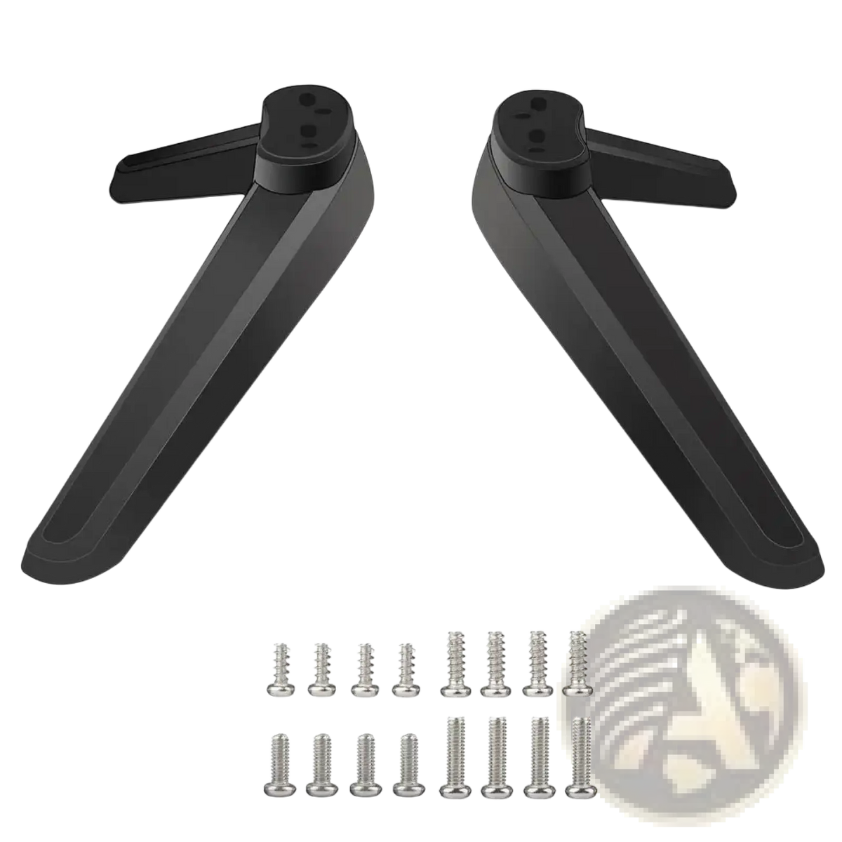 Black plastic universal tv stand base pedestal replacement legs with included screws and washers for mounting