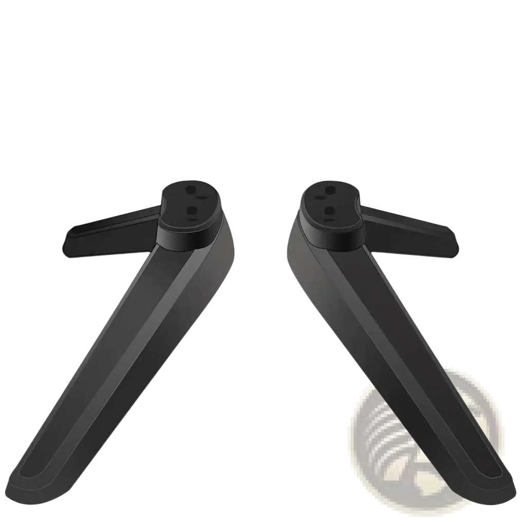 Black plastic universal tv stand base pedestal replacement legs with v-shaped design and adjustable feet